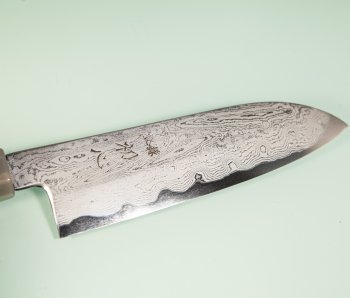 Nakagawa Satoshi Blue 1 Damascus Wa-Santoku 170mm Ebony