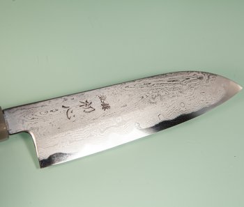 Nakagawa Satoshi Blue 1 Damascus Wa-Santoku 170mm Ebony