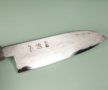 Nakagawa Satoshi Blue 1 Damascus Wa-Santoku 170mm Ebony