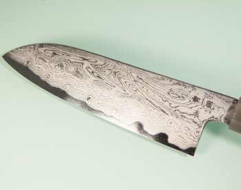 Nakagawa Satoshi Blue 1 Damascus Wa-Santoku 170mm Ebony