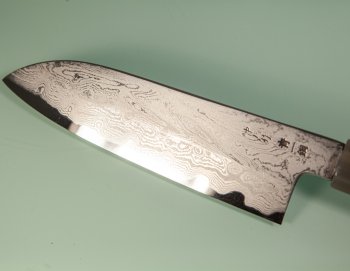 Nakagawa Satoshi Blue 1 Damascus Wa-Santoku 170mm Ebony