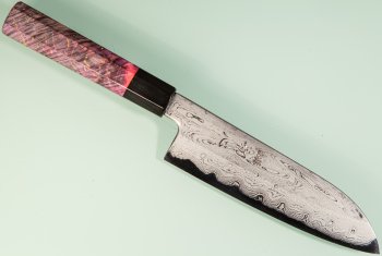 Nakagawa Satoshi Blue 1 Damascus Wa-Santoku 170mm rot stabilisiert/Bffelhorn