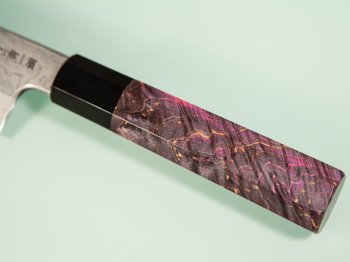 Nakagawa Satoshi Blue 1 Damascus Wa-Santoku 170mm rot stabilisiert/Bffelhorn