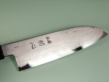 Nakagawa Satoshi Blue 1 Damascus Wa-Santoku 170mm rot stabilisiert/Bffelhorn