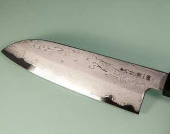 Nakagawa Satoshi Blue 1 Damascus Wa-Santoku 170mm rot stabilisiert/Bffelhorn