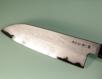 Nakagawa Satoshi Blue 1 Damascus Wa-Santoku 170mm rot stabilisiert/Bffelhorn