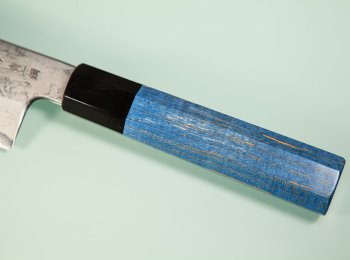 Nakagawa Satoshi Blue 1 Damascus Wa-Santoku 170mm blau stabilisiert/Bffelhorn