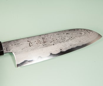 Nakagawa Satoshi Blue 1 Damascus Wa-Santoku 170mm blau stabilisiert/Bffelhorn