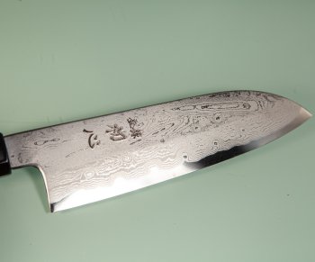 Nakagawa Satoshi Blue 1 Damascus Wa-Santoku 170mm blau stabilisiert/Bffelhorn