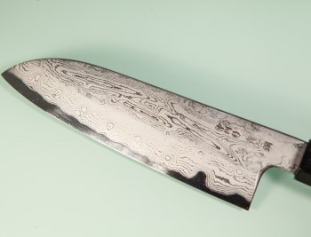 Nakagawa Satoshi Blue 1 Damascus Wa-Santoku 170mm blau stabilisiert/Bffelhorn