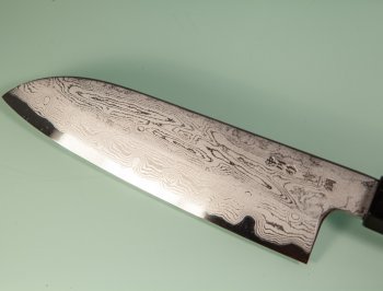 Nakagawa Satoshi Blue 1 Damascus Wa-Santoku 170mm blau stabilisiert/Bffelhorn