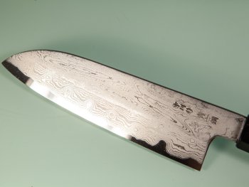 Nakagawa Satoshi Blue 1 Damascus Wa-Santoku 170mm blau stabilisiert/Bffelhorn