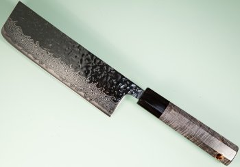 Tsunehisa AUS10 Tsuchime Damascus Wa-Nakiri 165mm grau stabilisiert/Bffelhorn
