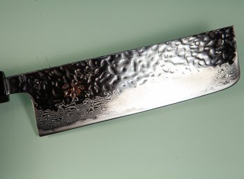 Tsunehisa AUS10 Tsuchime Damascus Wa-Nakiri 165mm grau stabilisiert/Bffelhorn