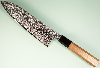 Hatsukokoro Ginga ATS-34 Nickel Damascus Wa-Santoku 185mm Teak