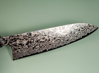 Hatsukokoro Ginga ATS-34 Nickel Damascus Wa-Santoku 185mm Teak