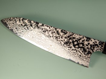 Hatsukokoro Ginga ATS-34 Nickel Damascus Wa-Santoku 185mm Teak