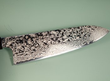 Hatsukokoro Ginga ATS-34 Nickel Damascus Wa-Santoku 185mm Wenge