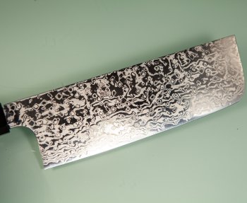 Hatsukokoro Ginga ATS-34 Nickel Damascus Wa-Nakiri 165mm Teak