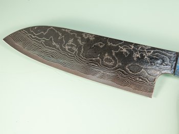 Katayama VG-10 Damascus polished Wa-Santoku 165mm blau stabilisiert