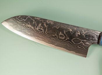 Katayama VG-10 Damascus polished Wa-Santoku 165mm blau stabilisiert