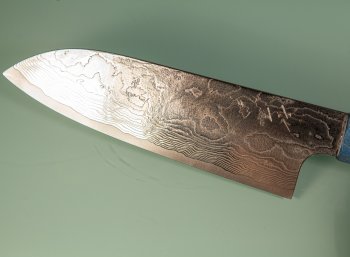 Katayama VG-10 Damascus polished Wa-Santoku 165mm blau stabilisiert