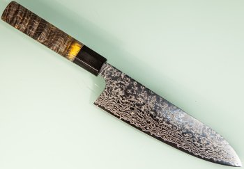 Hatsukokoro Ginga ATS-34 Nickel Damascus Wa-Santoku 185mm gelb stabilisiert Bffelhorn