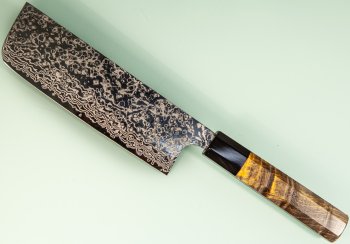 Hatsukokoro Ginga ATS-34 Nickel Damascus Wa-Nakiri 165mm gelb stabilisiert Bffelhorn