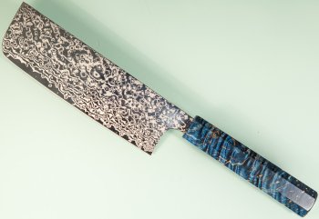 Hatsukokoro Ginga ATS-34 Nickel Damascus Wa-Nakiri 165mm blau stabilisiert