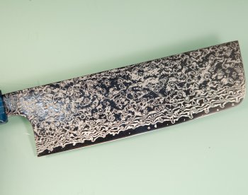 Hatsukokoro Ginga ATS-34 Nickel Damascus Wa-Nakiri 165mm blau stabilisiert