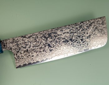 Hatsukokoro Ginga ATS-34 Nickel Damascus Wa-Nakiri 165mm blau stabilisiert