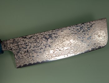 Hatsukokoro Ginga ATS-34 Nickel Damascus Wa-Nakiri 165mm blau stabilisiert