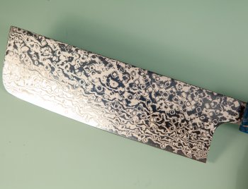 Hatsukokoro Ginga ATS-34 Nickel Damascus Wa-Nakiri 165mm blau stabilisiert