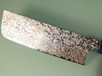 Hatsukokoro Ginga ATS-34 Nickel Damascus Wa-Nakiri 165mm blau stabilisiert
