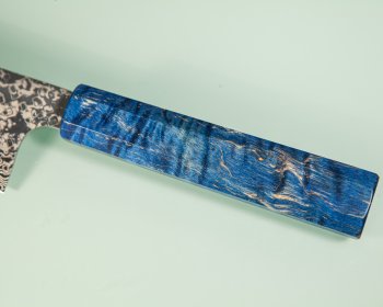 Hatsukokoro Ginga ATS-34 Nickel Damascus Wa-Santoku 185mm blau stabilisiert