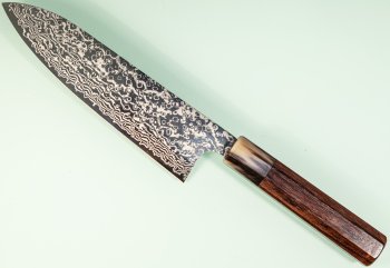 Hatsukokoro Ginga ATS-34 Nickel Damascus Wa-Santoku 185mm Rosenholz/Bffelhorn