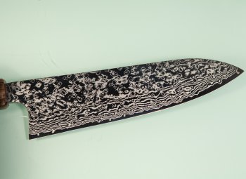 Hatsukokoro Ginga ATS-34 Nickel Damascus Wa-Santoku 185mm Rosenholz/Bffelhorn