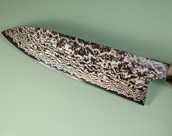 Hatsukokoro Ginga ATS-34 Nickel Damascus Wa-Santoku 185mm Rosenholz/Bffelhorn