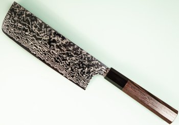 Hatsukokoro Ginga ATS-34 Nickel Damascus Wa-Nakiri 165mm Wenge