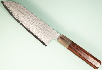 Nigara VG-XEOS Tsuchime Damascus Wa-Santoku 170mm Rosenholz/helles Bffelhorn