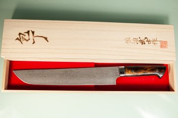 Takeshi Saji R2 black Damascus Sakimaru 250mm Horn