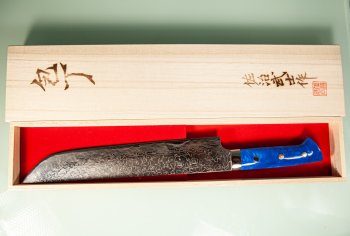 Takeshi Saji R2 Diamond Damascus Sakimaru 250mm Blue Acryl