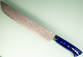 Takeshi Saji R2 black Damascus Sakimaru 250mm Blue Acryl