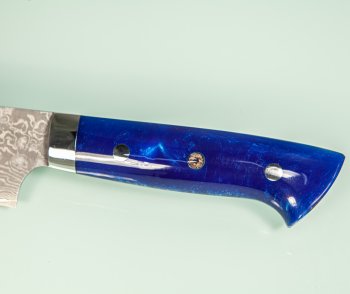 Takeshi Saji R2 black Damascus Sakimaru 250mm Blue Acryl