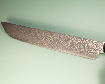 Takeshi Saji R2 black Damascus Sakimaru 250mm Blue Acryl