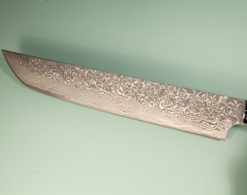 Takeshi Saji R2 black Damascus Sakimaru 250mm Blue Acryl