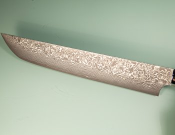 Takeshi Saji R2 black Damascus Sakimaru 250mm Blue Acryl