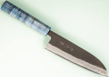 Shiro Kamo black AS Wa-Santoku 170mm blau stabilisiert