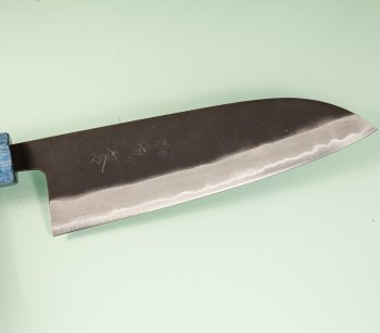 Shiro Kamo black AS Wa-Santoku 170mm blau stabilisiert