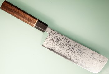 Shiro Kamo AS Damascus Wa-Nakiri 160mm Walnuss/Ahorn/Ebenholz